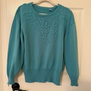 Women's Teal Sweater embossed